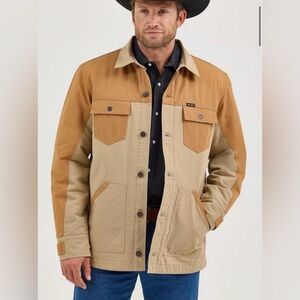 Wrangler Men's Chipmunk Mixed Canvas Beige and Tan Chore Jacket